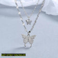 Women's Silver Plated Double Layer Butterfly Necklace Adjustable