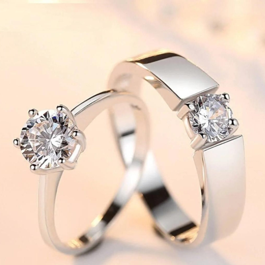 Silver Plated Couple Rings Set Adjustable Elegant Jewelry❤️✨