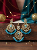 Turkish Design Gold Plated Blue Crystal Earrings Set 3 Pcs