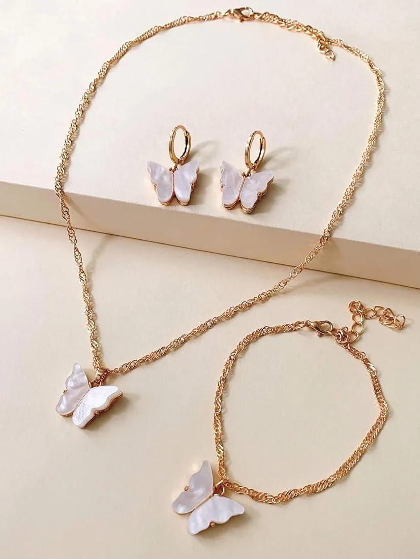 Butterfly Necklace Earring Bracelet Set for Women